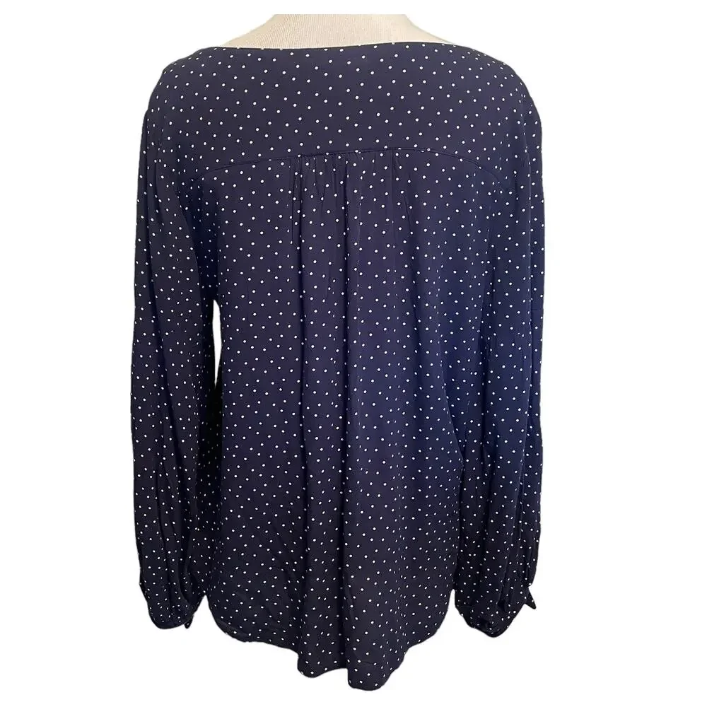 Maeve by Anthropologie Pernille Top Womens Small Navy Polka Dot V-Neck Blouse - Picture 4 of 8